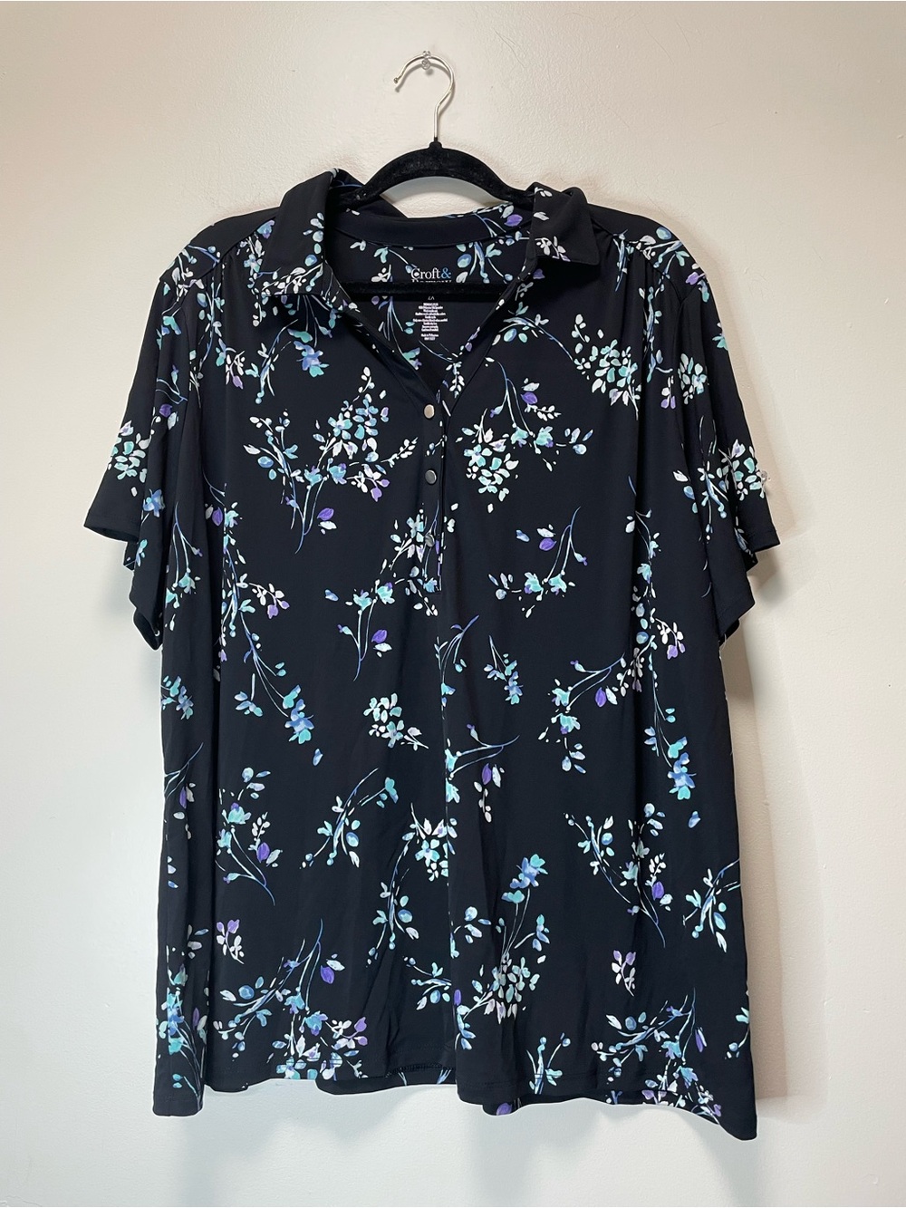 Croft & Barrow Women’s Plus 2X Floral Print Polo Shirt@